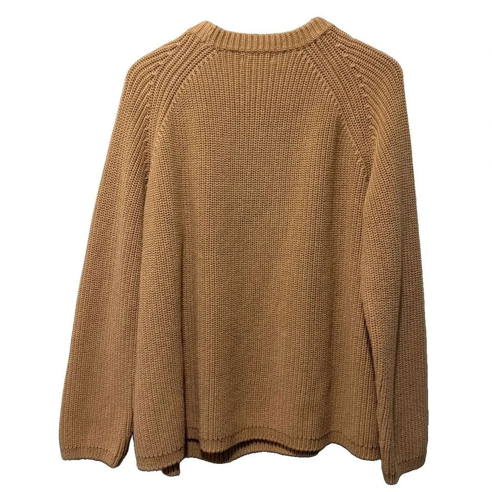 Quince Organic Cotton Fisherman Crew Sweater Camel Women’s 2X Ribbed Knit